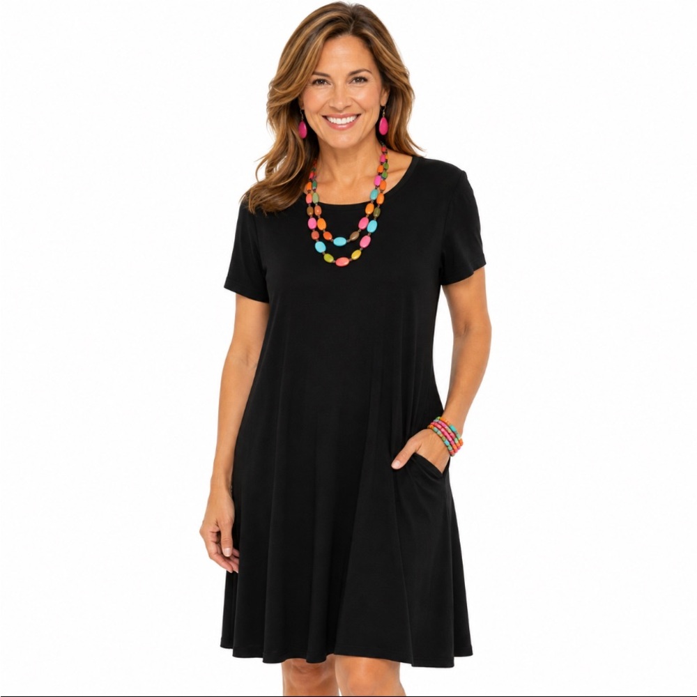 BEFORE YOU COLLECTION Black Short Sleeve A-Line Dress Size Large